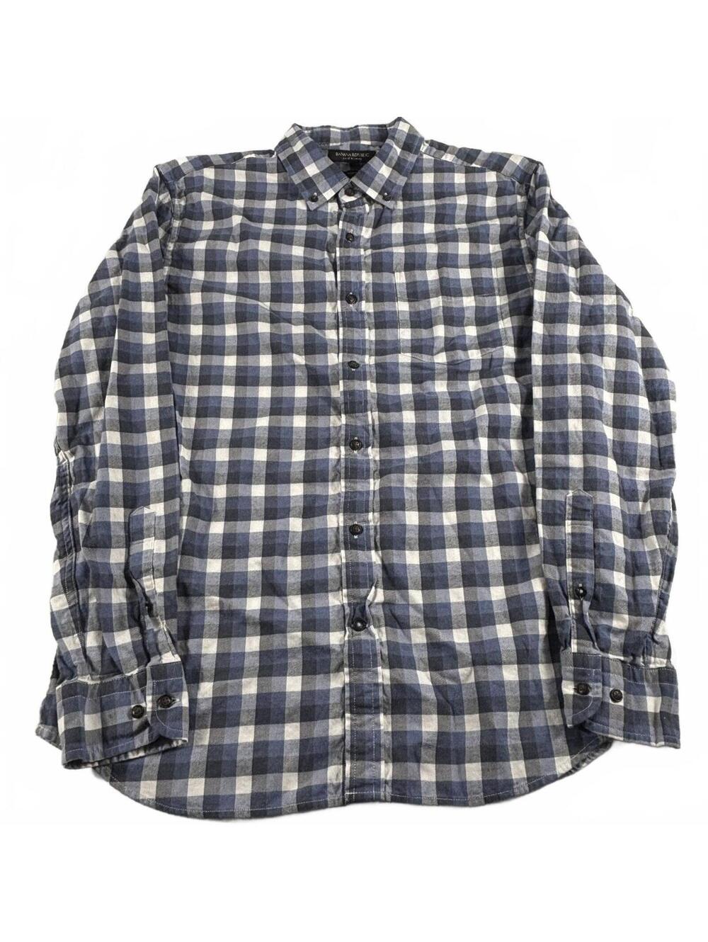 Banana Republic Men's Slim Fit Blue White Plaid Button-Down Shirt L